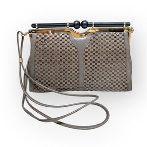 Carmelo Romano vintage 1960s lucite kiss lock shoulder bag, leather,woven detail